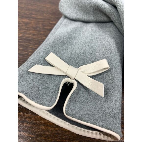 2 Chic Women's Gray Fabric Touch Screen Vinyl Trim Bow Gloves Size Medium - Picture 3 of 8